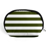 Horizontal Stripes - White and Army Green Accessory Pouch (Medium)