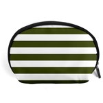 Horizontal Stripes - White and Army Green Accessory Pouch (Large)