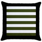 Horizontal Stripes - White and Army Green Throw Pillow Case (Black)