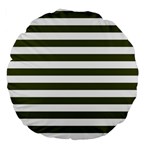 Horizontal Stripes - White and Army Green Large 18  Premium Round Cushion
