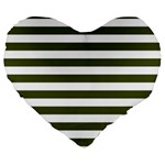 Horizontal Stripes - White and Army Green Large 19  Premium Flano Heart Shape Cushion