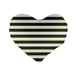 Horizontal Stripes - White and Army Green Standard 16  Premium Flano Heart Shape Cushion
