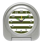 Horizontal Stripes - White and Army Green Desk Alarm Clock