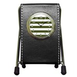Horizontal Stripes - White and Army Green Pen Holder Desk Clock