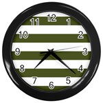 Horizontal Stripes - White and Army Green Wall Clock (Black)