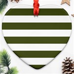 Horizontal Stripes - White and Army Green Ornament (Heart)