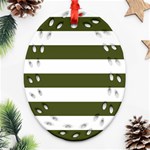 Horizontal Stripes - White and Army Green Ornament (Bell) Ornament (Oval Filigree)
