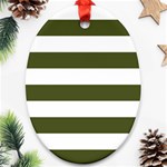Horizontal Stripes - White and Army Green Ornament (Oval)