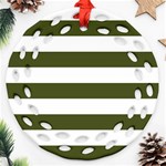 Horizontal Stripes - White and Army Green Round Filigree Ornament (Two Sides)