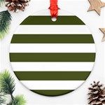 Horizontal Stripes - White and Army Green Round Ornament (Two Sides)