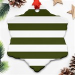 Horizontal Stripes - White and Army Green Ornament (Snowflake)