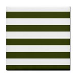 Horizontal Stripes - White and Army Green Tile Coaster