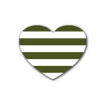 Horizontal Stripes - White and Army Green Rubber Coaster (Heart)