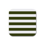 Horizontal Stripes - White and Army Green Rubber Square Coaster (4 pack)