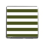 Horizontal Stripes - White and Army Green Memory Card Reader (Square)