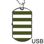 Horizontal Stripes - White and Army Green Dog Tag USB Flash (Two Sides)