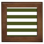 Horizontal Stripes - White and Army Green Framed Tile