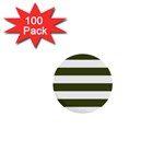 Horizontal Stripes - White and Army Green 1  Mini Button (100 pack)