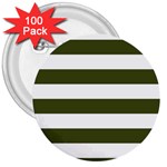 Horizontal Stripes - White and Army Green 3  Button (100 pack)