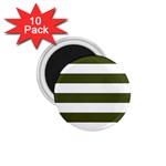 Horizontal Stripes - White and Army Green 1.75  Magnet (10 pack)