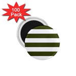 Horizontal Stripes - White and Army Green 1.75  Magnet (100 pack)