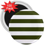 Horizontal Stripes - White and Army Green 3  Magnet (100 pack)