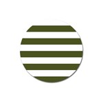 Horizontal Stripes - White and Army Green Magnet 3  (Round)