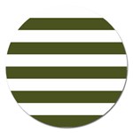 Horizontal Stripes - White and Army Green Magnet 5  (Round)