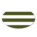 Horizontal Stripes - White and Army Green Magnet (Oval)