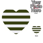 Horizontal Stripes - White and Army Green Multi-purpose Cards (Heart)