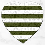 Horizontal Stripes - White and Army Green Jigsaw Puzzle (Heart)