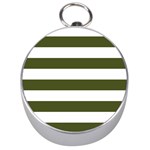 Horizontal Stripes - White and Army Green Silver Compass