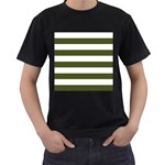 Horizontal Stripes - White and Army Green Men s T-Shirt (Black)