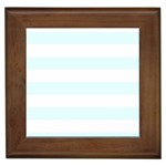 Horizontal Stripes - White and Bubbles Cyan Framed Tile