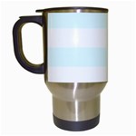 Horizontal Stripes - White and Bubbles Cyan Travel Mug (White)