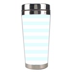 Horizontal Stripes - White and Bubbles Cyan Stainless Steel Travel Tumbler