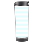 Horizontal Stripes - White and Bubbles Cyan Travel Tumbler