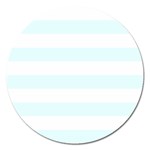 Horizontal Stripes - White and Bubbles Cyan Magnet 5  (Round)