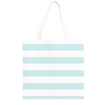 Horizontal Stripes - White and Light Cyan Grocery Light Tote Bag