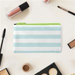 Horizontal Stripes - White and Light Cyan Canvas Cosmetic Bag (XS)