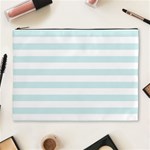 Horizontal Stripes - White and Light Cyan Cosmetic Bag (XL)