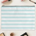 Horizontal Stripes - White and Light Cyan Cosmetic Bag (XXXL)