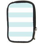 Horizontal Stripes - White and Light Cyan Compact Camera Leather Case