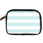 Horizontal Stripes - White and Light Cyan Digital Camera Leather Case