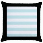 Horizontal Stripes - White and Light Cyan Throw Pillow Case (Black)