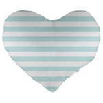 Horizontal Stripes - White and Light Cyan Large 19  Premium Flano Heart Shape Cushion