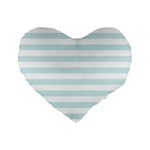 Horizontal Stripes - White and Light Cyan Standard 16  Premium Flano Heart Shape Cushion