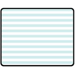 Horizontal Stripes - White and Light Cyan Fleece Blanket (Medium) (One Side)