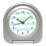 Horizontal Stripes - White and Light Cyan Desk Alarm Clock