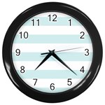 Horizontal Stripes - White and Light Cyan Wall Clock (Black)